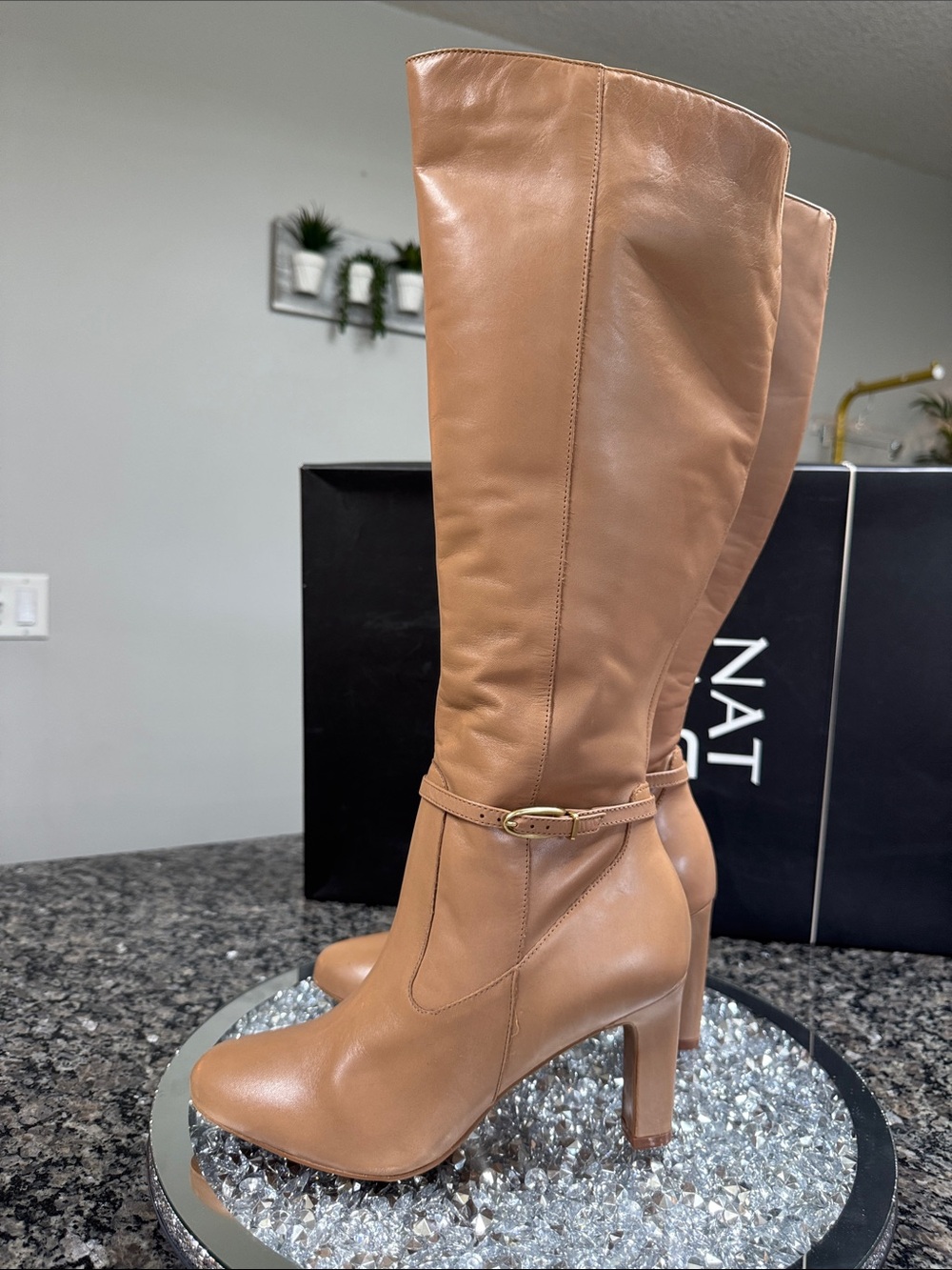 Naturalizer Henny leather cafe Tan Knee-High Block Heel Boots NEW 10